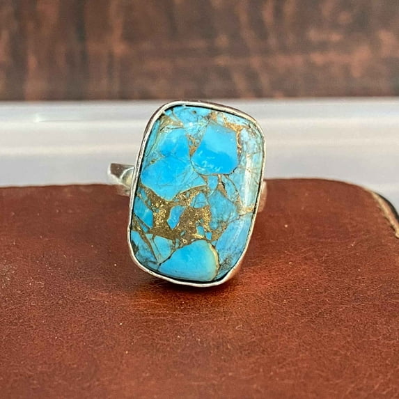 Copper turquoise ring silver