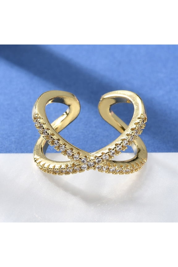 Copper with Zirconia 18K Genuine Gold Color Retaining Plated Ring A combination of luxury and fashion for women.DIY