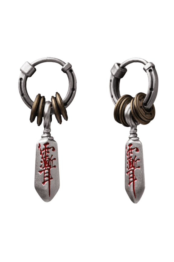 Masterblade Talisman Earrings Oxidized Silver Brass Cinnabar Drop Earrings 30mm Lightweight Spiritual Protection Jewelry Pair 5g