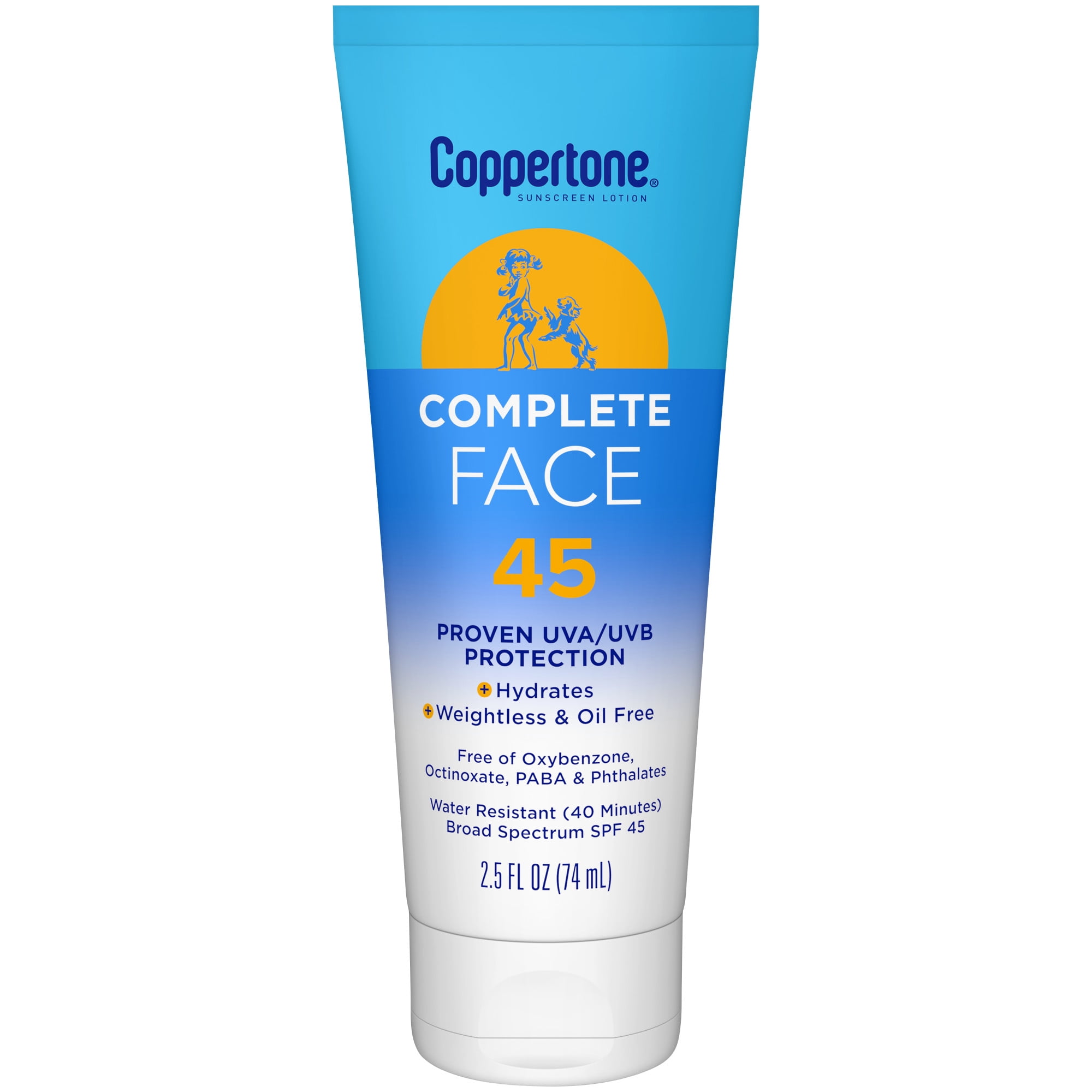 Coppertone Complete Face Sunscreen Lotion SPF 45, 2.5 fl oz Tube