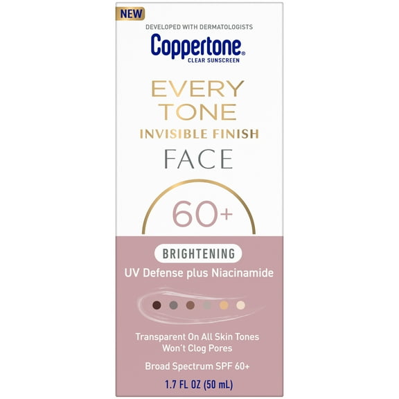 Coppertone Every Tone Invisible Finish, Face Brightening Sunscreen, SPF 60, 1.7 oz