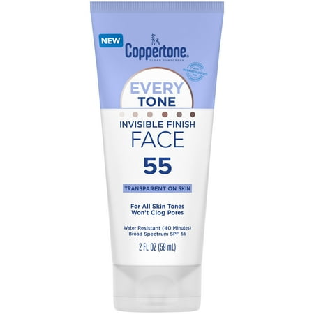 Coppertone Every Tone Invisible Finish Face Sunscreen Lotion, SPF 55, 2 fl oz Tube