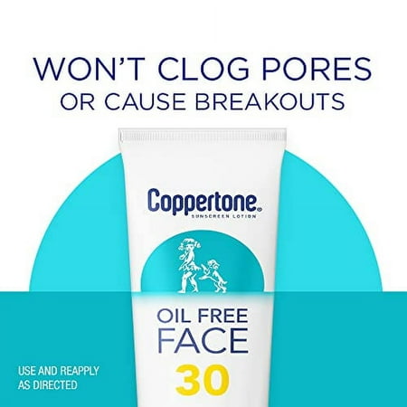 Coppertone Face Sunscreen SPF 30, Oil Free Sunscreen for Face, Water Resistant SPF 30 Sunscreen Face Lotion, Travel Size Sunscreen, 3 Fl Oz Tube