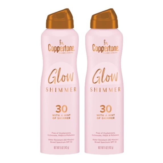 Coppertone Glow with Shimmer Sunscreen Spray SPF 30, Water Resistant Spray Sunscreen, Broad Spectrum SPF 30 Sunscreen Pack, 5 Oz Spray, Pack of 2