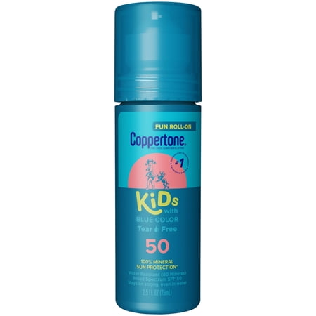 Coppertone Kids Roll-On Sunscreen Lotion with Blue Color, SPF 50, 2.5 fl oz Tube