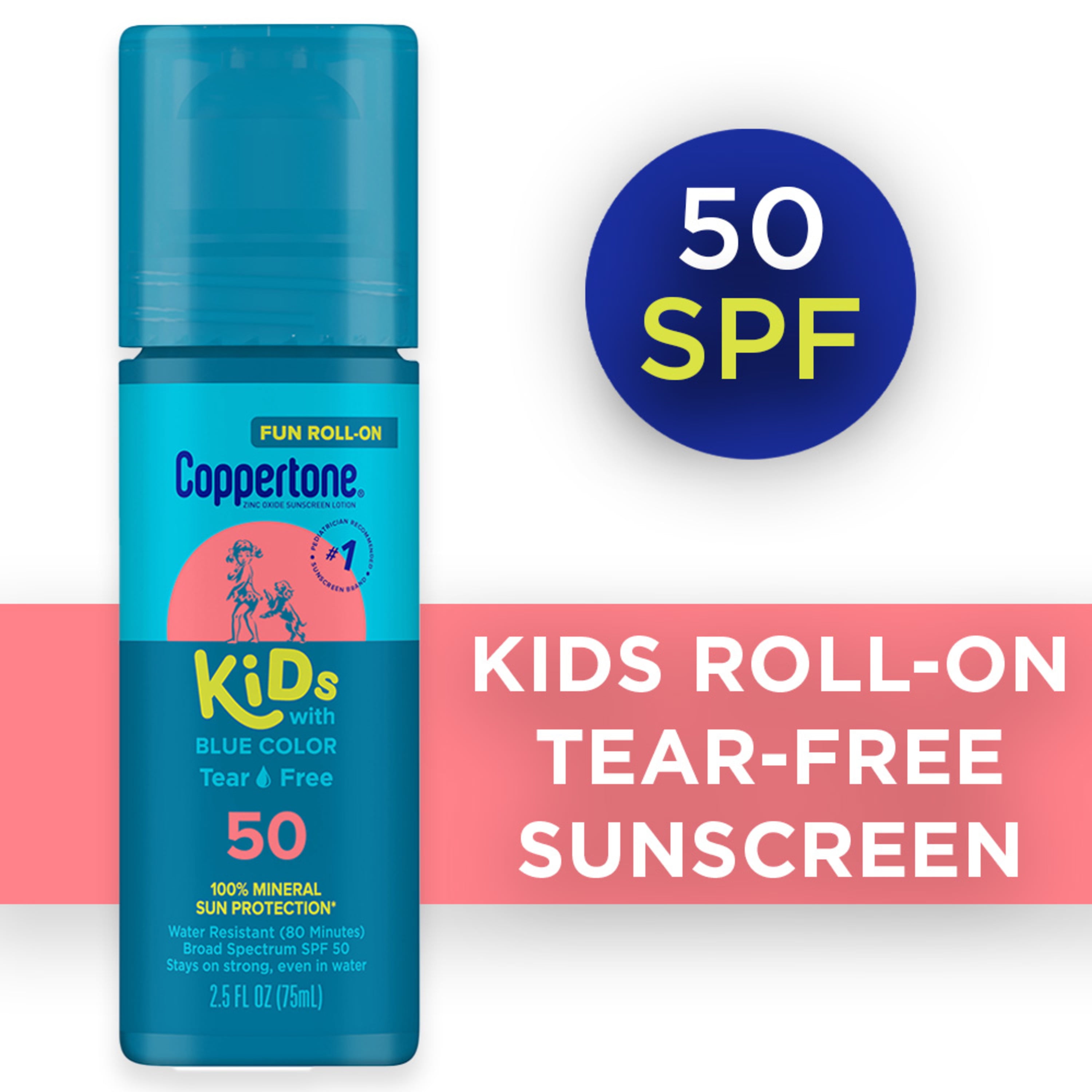 Coppertone Kids Roll On Sunscreen Lotion SPF 50 with Blue Color 2.5 fl oz Tube