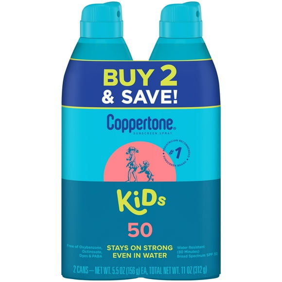 Coppertone Kids Sunscreen Spray, SPF 50 Spray Sunscreen for Kids, 5.5 Oz, Pack of 2