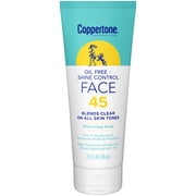 Coppertone Oil Free + Shine Control Sunscreen Face Lotion SPF 45, 2.5 fl oz Tube