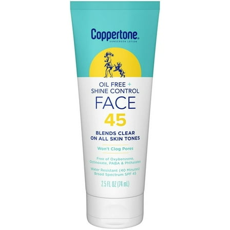 Coppertone, Oil Free & Shine Control Face Sunscreen, Adult, SPF 45, 2.5 fl oz