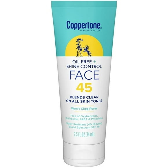 Coppertone, Oil Free & Shine Control Face Sunscreen, Adult, SPF 45, 2.5 fl oz
