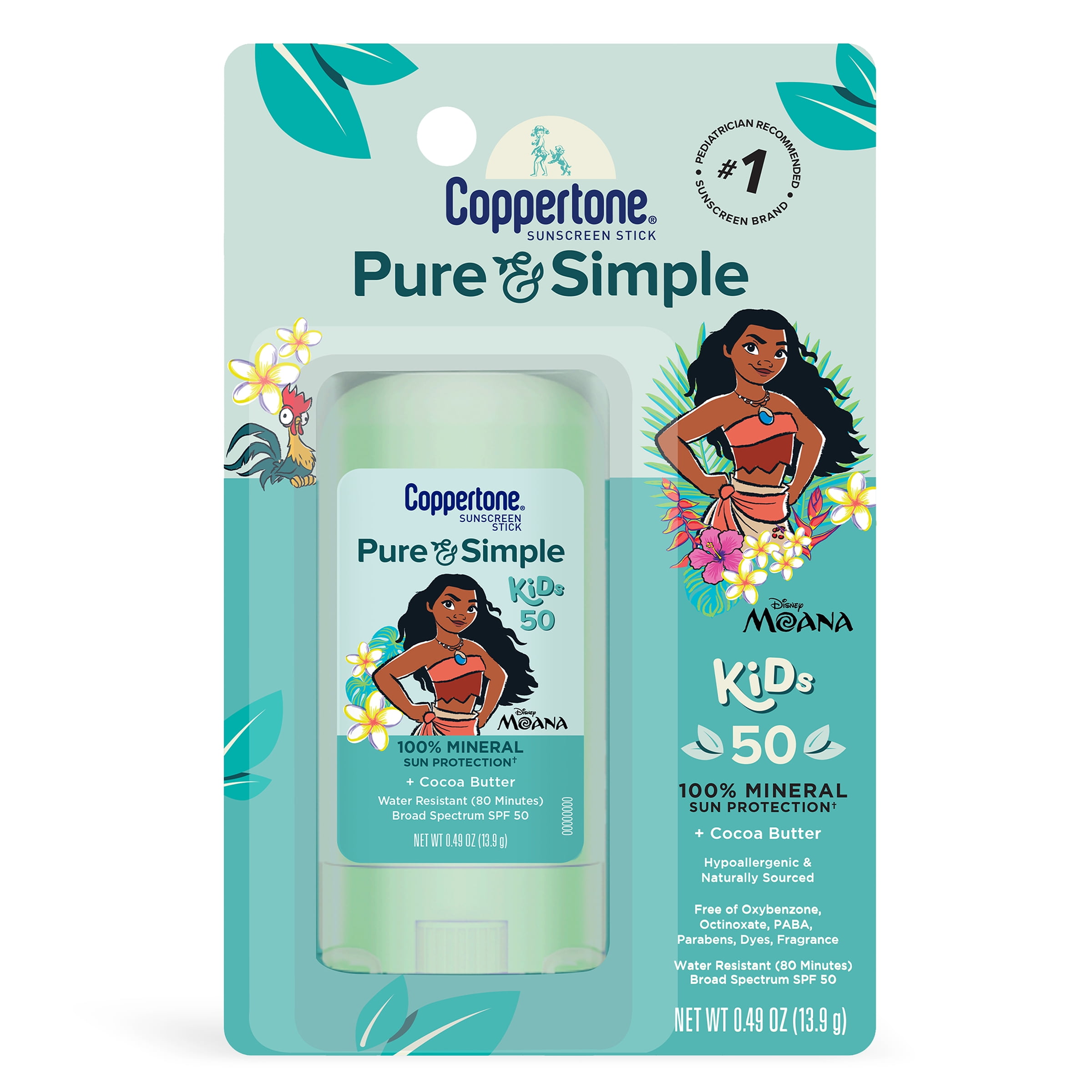 Coppertone Pure & Simple, 100% Mineral Sunscreen Stick, Child, SPF 50, 0.49 oz