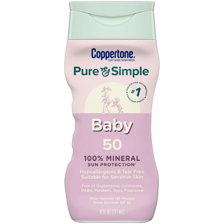Coppertone Pure and Simple Baby Sunscreen Lotion SPF 50, 6 fl oz Bottle