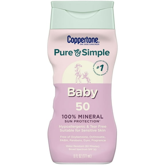 Coppertone Pure and Simple Baby Sunscreen Lotion SPF 50, 6 fl oz Bottle