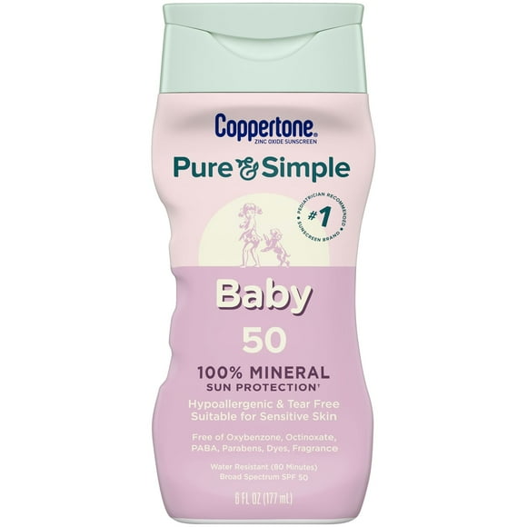 Coppertone Pure and Simple Baby Sunscreen Lotion SPF 50, 6 fl oz Bottle