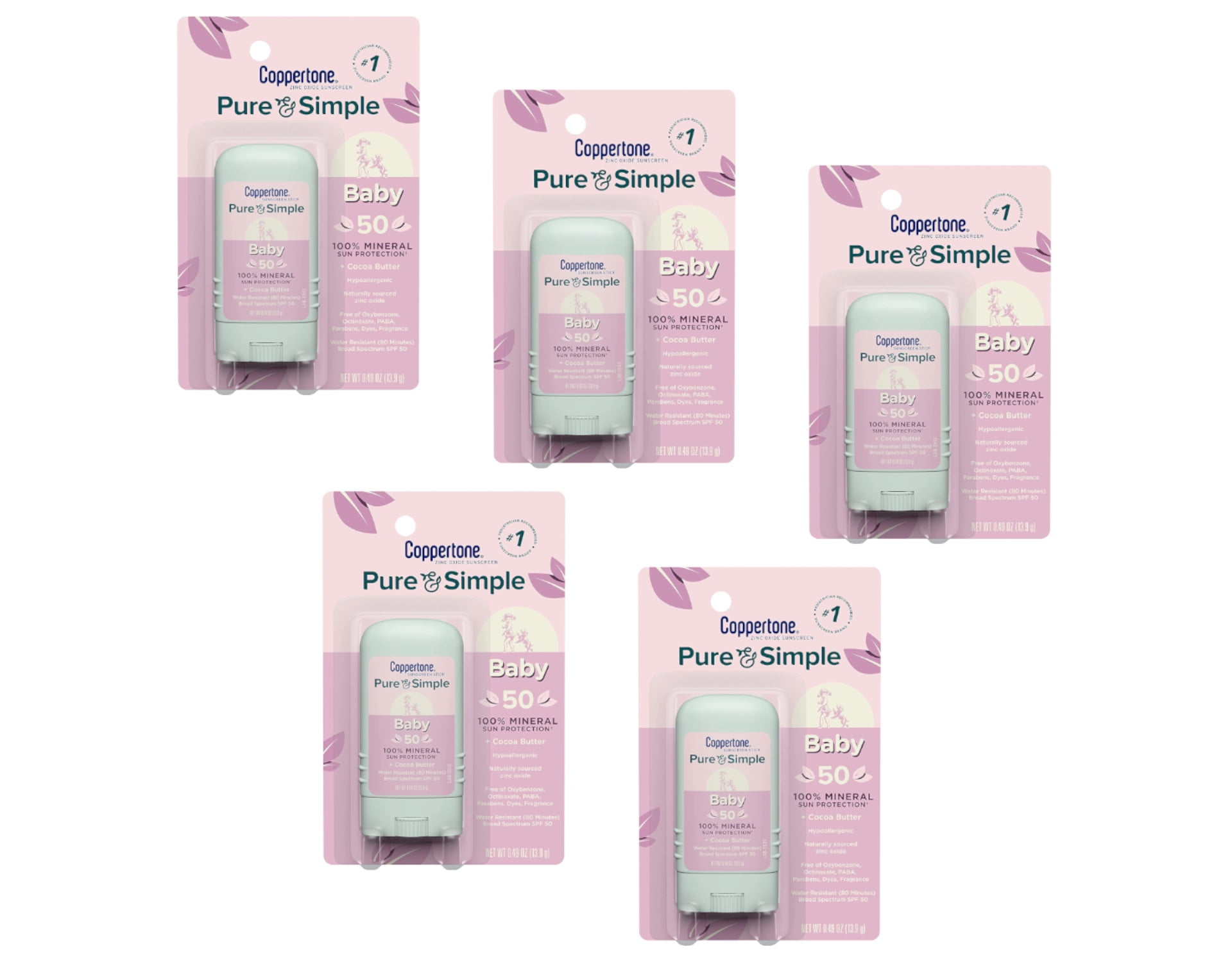 Coppertone Pure & Simple Baby Zinc Oxide Sunscreen Stick SPF 50, 0.49oz