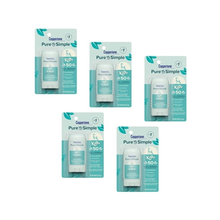 Coppertone Pure & Simple Kids Zinc Oxide Sunscreen Stick SPF 50, 0.49oz - Pack of 5