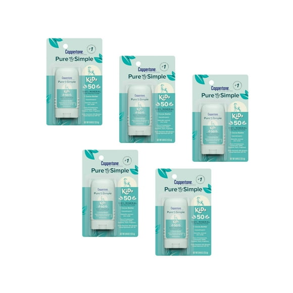 Coppertone Pure & Simple Kids Zinc Oxide Sunscreen Stick SPF 50, 0.49oz - Pack of 5
