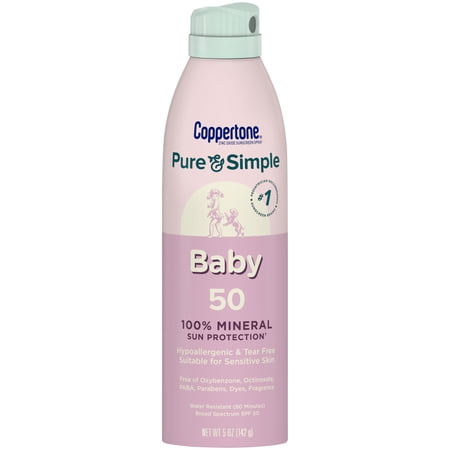 Coppertone Pure and Simple Baby Spray Sunscreen SPF 50, 5 oz bottle