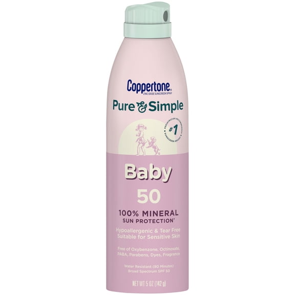 Coppertone Pure and Simple Baby Spray Sunscreen SPF 50, 5 oz bottle