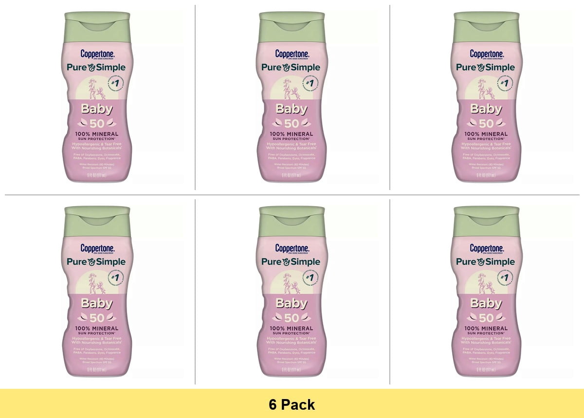 Coppertone Pure and Simple Baby Sunscreen Lotion SPF 50, 6 fl oz Bottle - 6 Pack