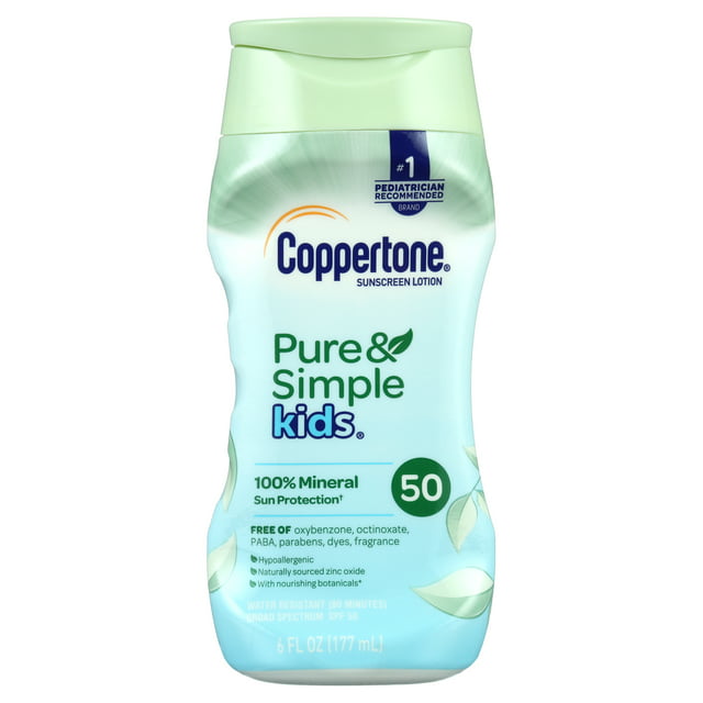 Coppertone Pure and Simple Kids Sunscreen Lotion, SPF 50, 6 Fl Oz