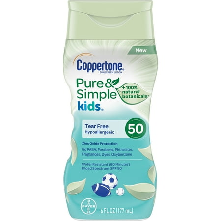 Coppertone Pure & Simple Kids SPF 50 Sunscreen Lotion, 6 Ounce