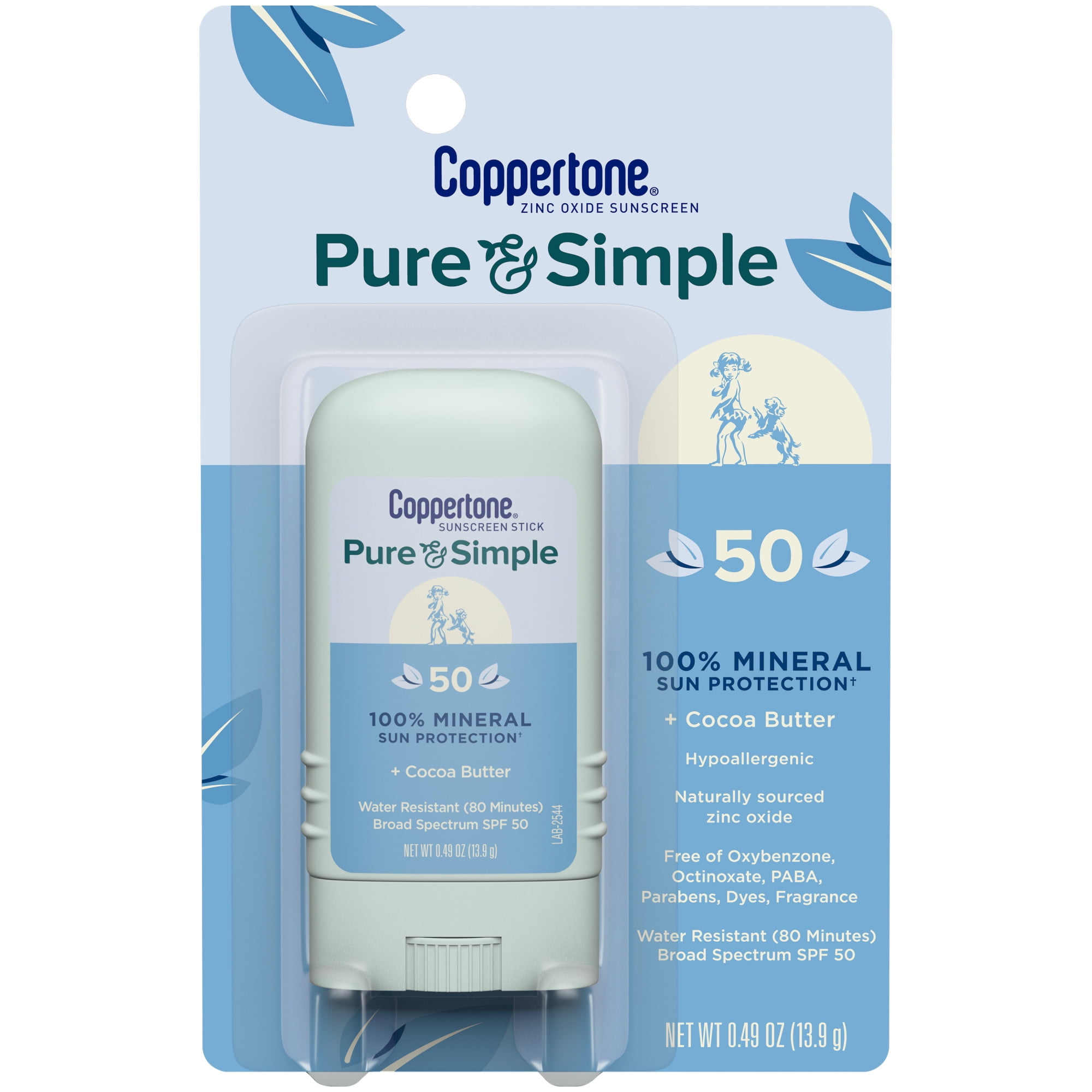 Coppertone Pure and Simple Sunscreen Stick, SPF 50, 0.49 oz