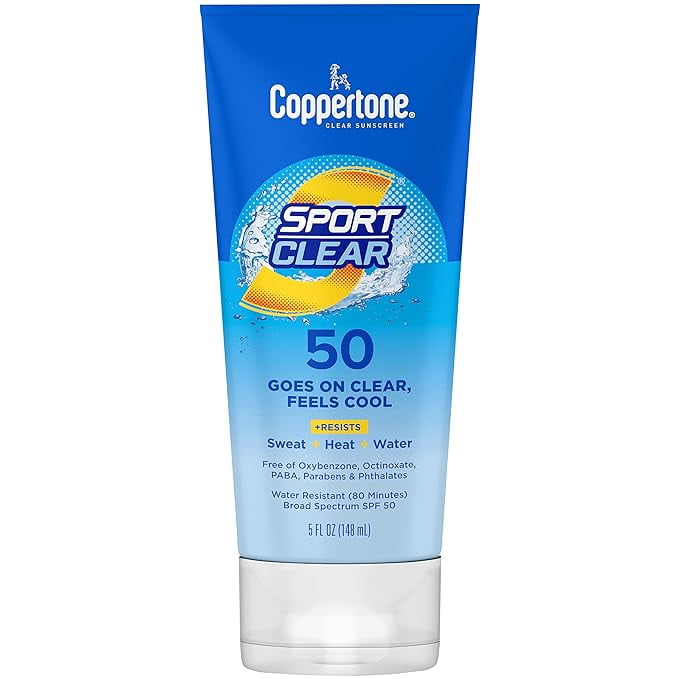 Coppertone SPORT Clear Sunscreen Lotion SPF 50, Water Resistant Sunscreen, Broad Spectrum SPF 50 Sunscreen, 5 Fl Oz Tube