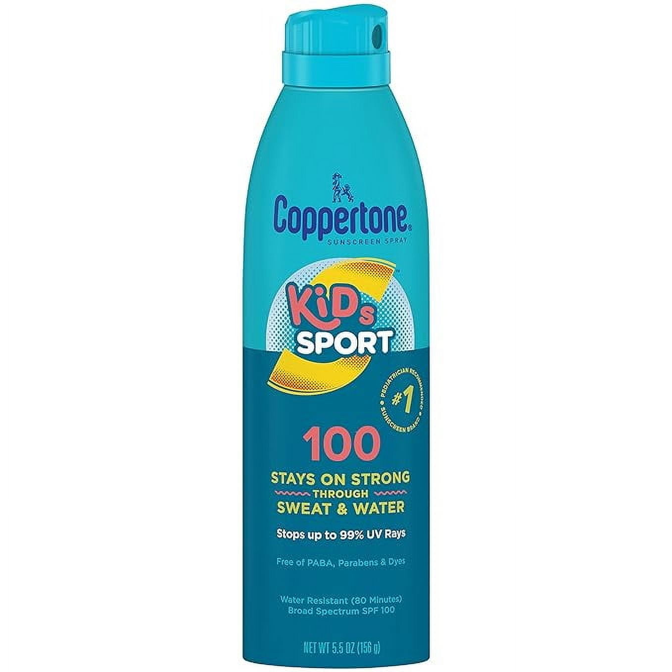 Coppertone SPORT Kids Sunscreen Spray SPF 100, Water Resistant, Continuous Spray Sunscreen for Kids, Broad Spectrum Sunscreen SPF 100, 5.5 Oz Spray