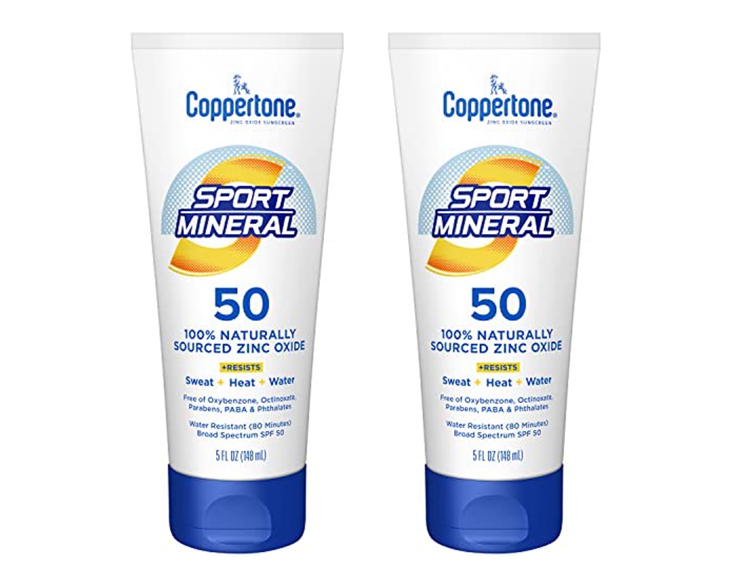 Coppertone SPORT Sunscreen Lotion SPF 50, Zinc Oxide Mineral Sunscreen, Water Resistant Body Sunscreen SPF 50, 5 Fl Oz, 2 Pack