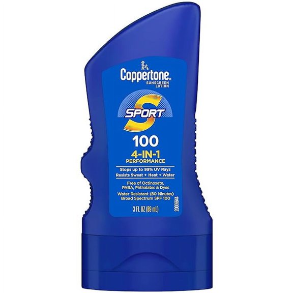Coppertone SPORT Sunscreen SPF 100 Lotion, Water Resistant Sunscreen, Body Travel Size 3 Fl Oz