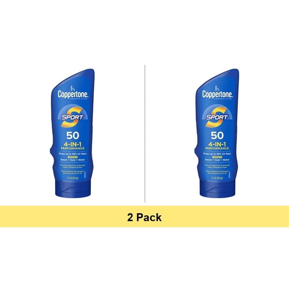 Coppertone SPORT Sunscreen SPF 50 Lotion Water Resistant Body Sunscreen 7 oz - 2 Pack