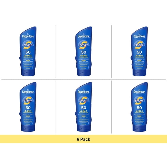 Coppertone SPORT Sunscreen SPF 50 Lotion, Water Resistant Sunscreen, Body Sunscreen Lotion, 7 oz - 6 Pack