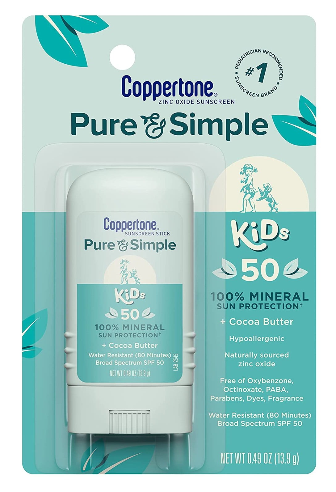 Coppertone Spf#50 Kids Pure & Simple Sunscreen Stick 0.49oz (Pack of 3)