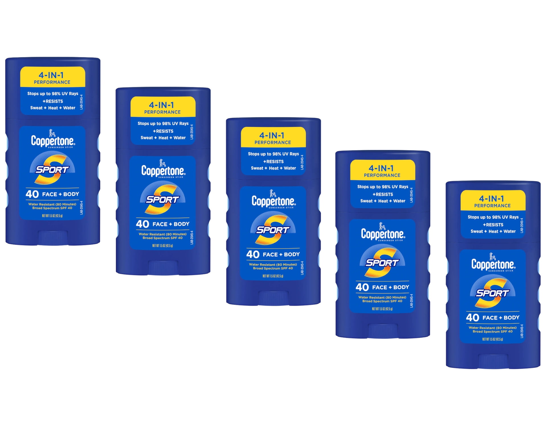 Coppertone Sport Face & Body Sunscreen Stick SPF 40, 1.5 Oz - Pack of 5