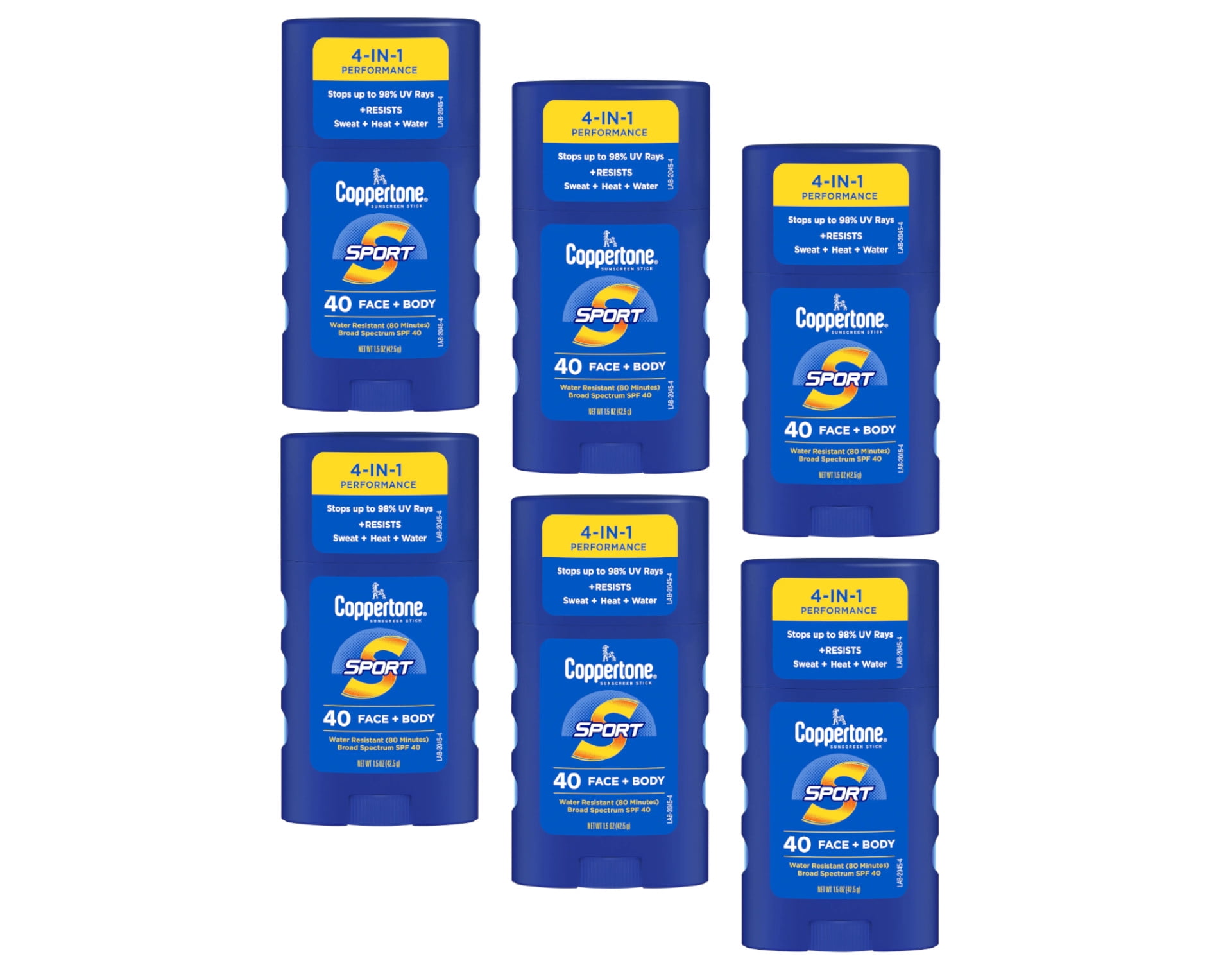 Coppertone Sport Face & Body Sunscreen Stick SPF 40, 1.5 Oz - Pack of 6