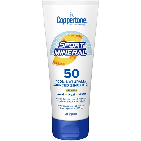 Coppertone Sport Mineral Sunscreen SPF 50 Lotion | Zinc Oxide | UVA UVB Protection |  5 fl oz