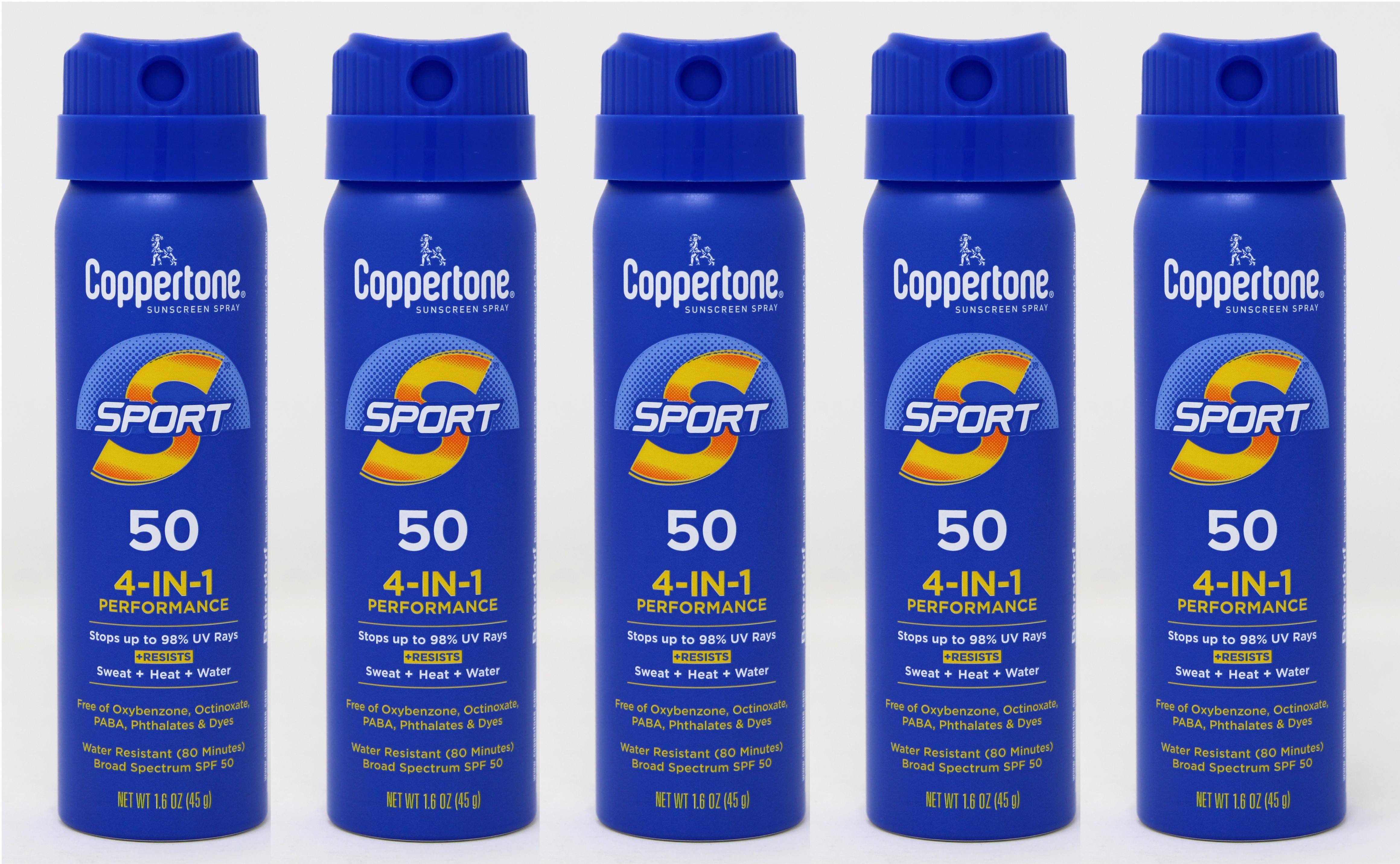 Coppertone Sport SPF 50 CS Travel Spray, 1.6 Ounce (Pack of 5)