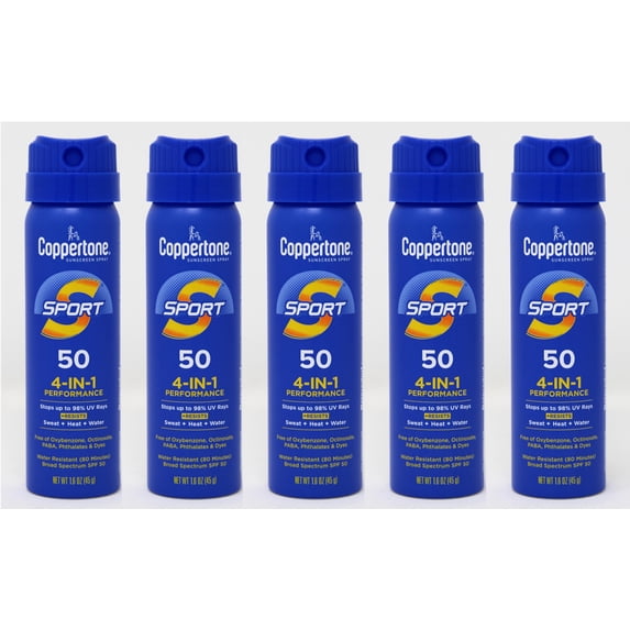 Coppertone Sport SPF 50 CS Travel Spray, 1.6 Ounce (Pack of 5)