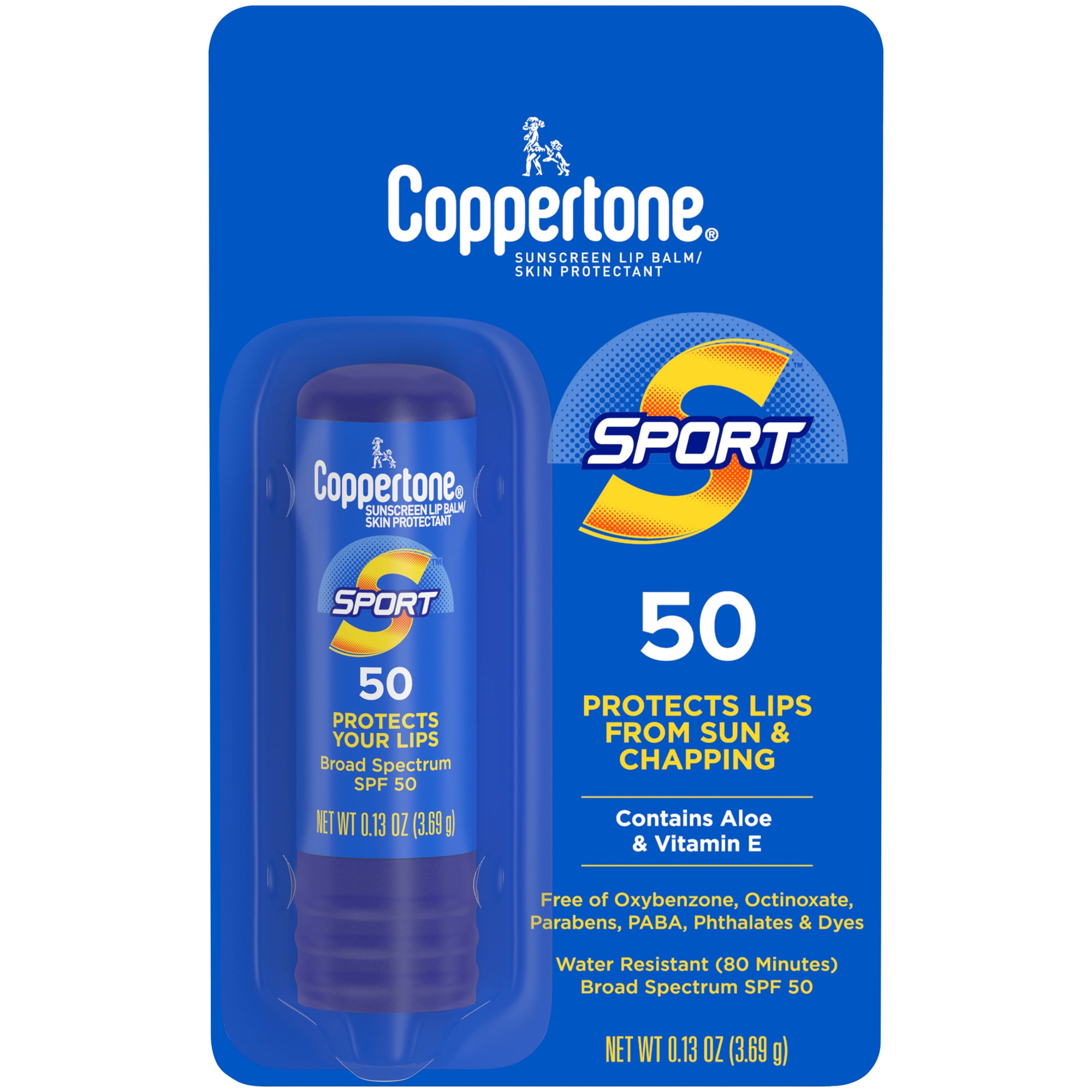 Coppertone Sport SPF 50 Sunscreen Lip Balm, Lip Sunscreen, Lip Balm with SPF, 0.13 oz