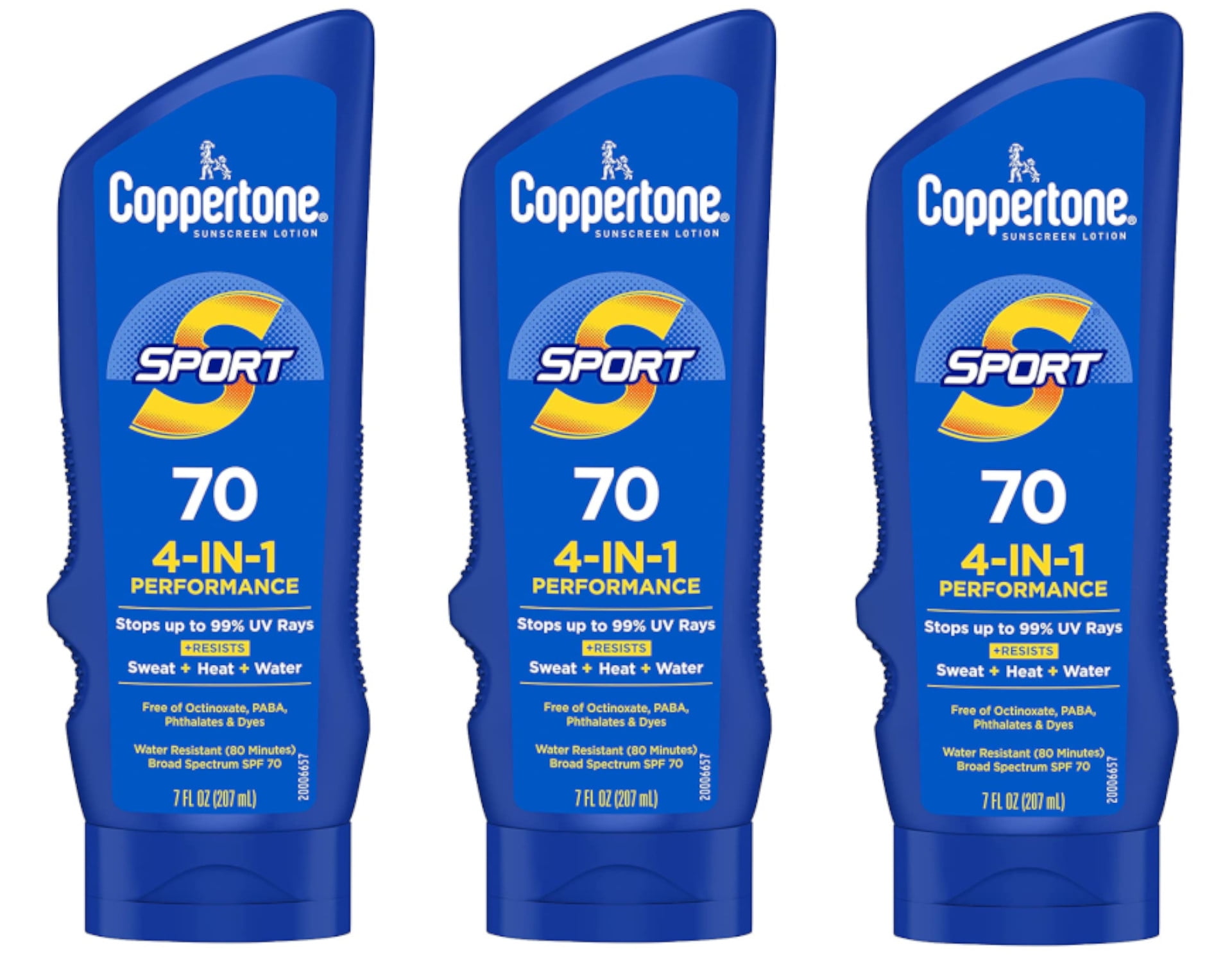 Coppertone Sport SPF 70 Sunscreen, Water Resistant, 7 fl. oz., Pack of 3