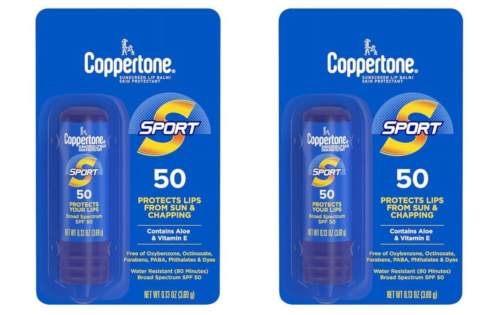 Coppertone Sport Sunscreen Lip Balm SPF 50, 0.13 Ounce (Pack of 2)