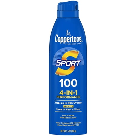 Coppertone Sport Sunscreen Spray, SPF 100 Spray Sunscreen, 5.5 Oz