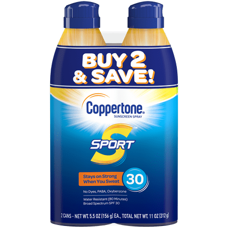 Coppertone Sport Sunscreen Spray SPF 30, Twin Pack, 5.5 oz. Each