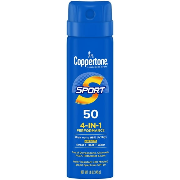 Coppertone Sport Sunscreen Spray, SPF 50 Spray Sunscreen, 1.6 oz - pack of 3