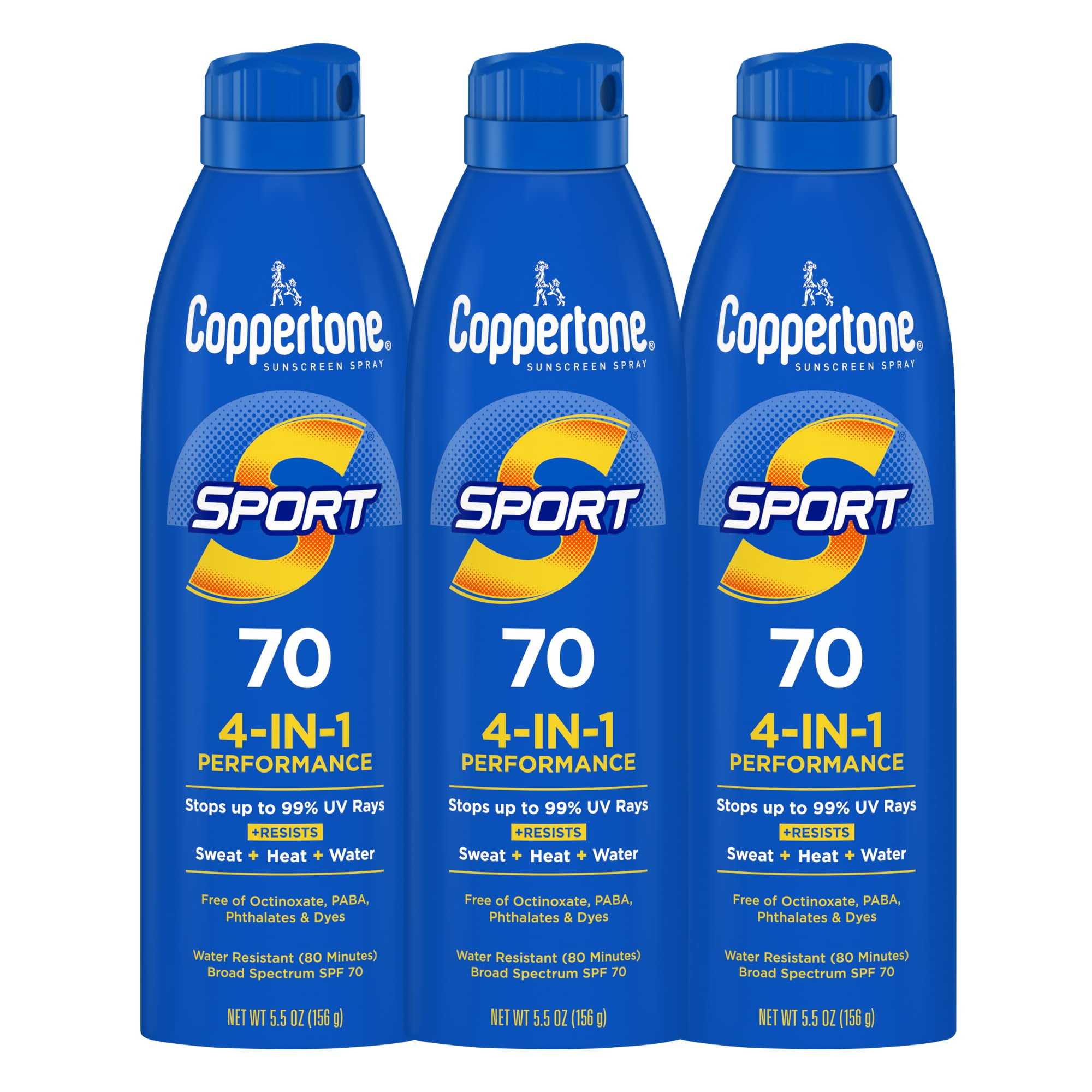 Coppertone Sport Sunscreen Spray Spf 70, Water Resistant Sunscreen, Broad Spectrum Spf 70 Sunscreen, Bulk Sunscreen Pack, 5.5 Oz Spray, Pack Of 3.
