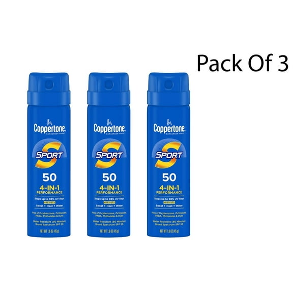 Coppertone Sport Sunscreen Spray - Water Resistant Spray Sunscreen - SPF 50 - 1.6 oz (Pack OF 3)