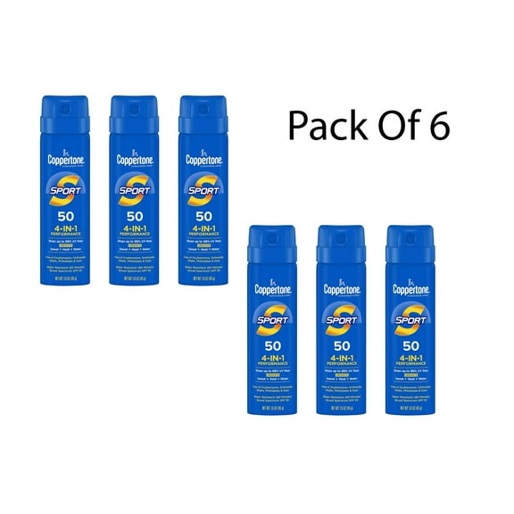 Coppertone Sport Sunscreen Spray - Water Resistant Spray Sunscreen - SPF 50 - 1.6 oz (Pack OF 6)