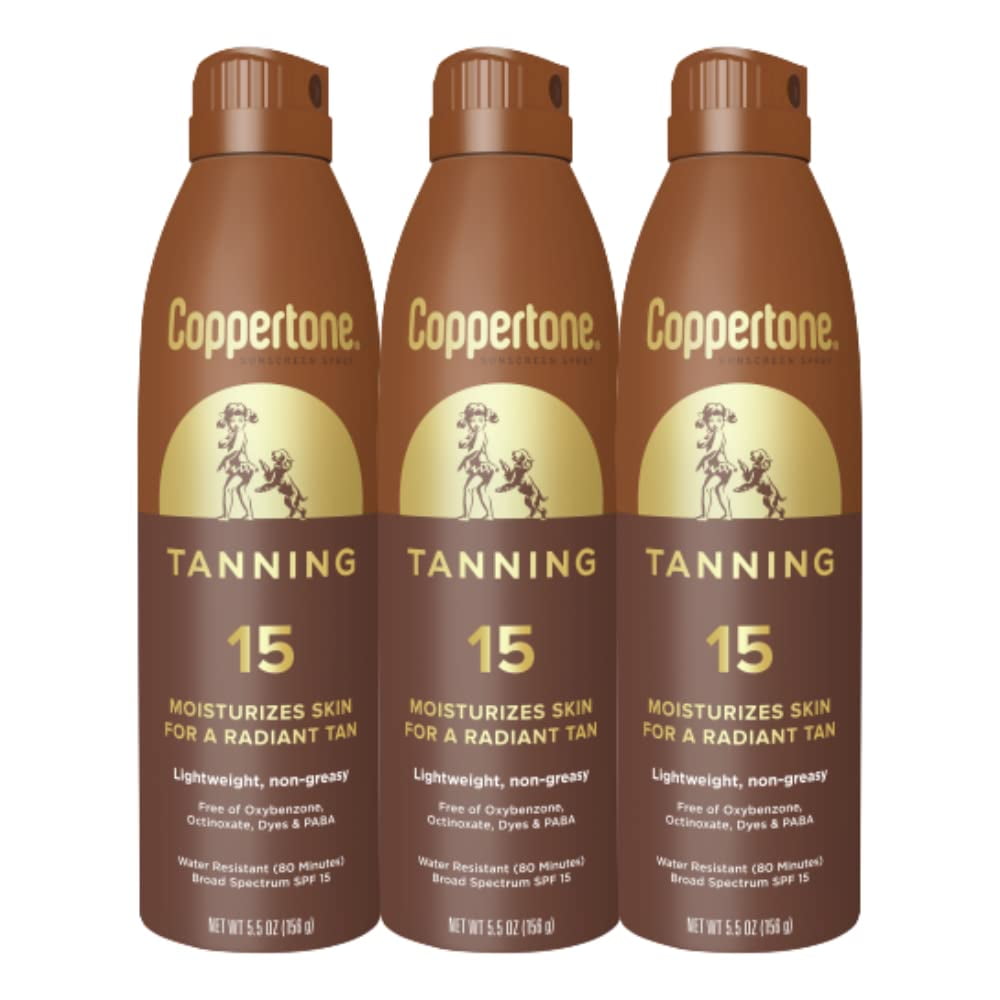 Coppertone Tanning Sunscreen Spray SPF 15, Broad Spectrum  5.5 Oz (Pack of 3)