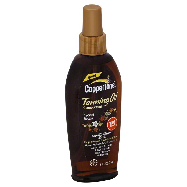 Coppertone Tropical Breeze Tanning Oil Sunscreen, SPF 15, 6 fl oz